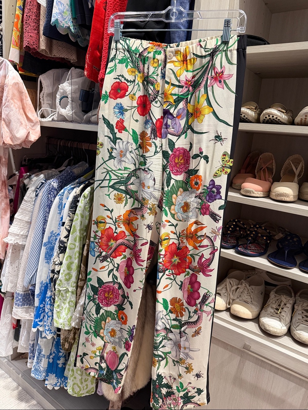 Gucci Flora Garden Floral Silk Pants side stripe SZ 42